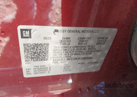 2019 GMC Yukon Xl Slt Standard Edition z USA, uszkodzony, nr VIN 1GKS1JKC2KR380500